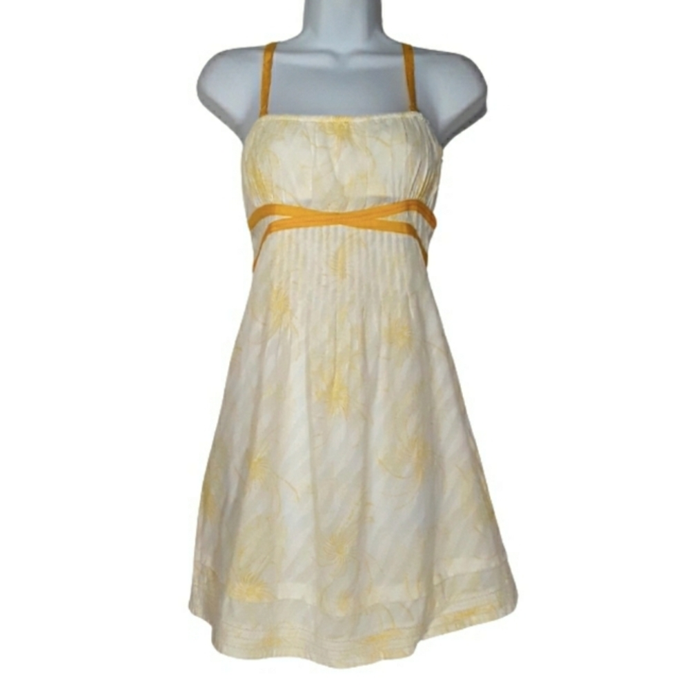 FREE PEOPLE Sunshine Yellow Floral Print Ribbon Sleeveless Mini Dress 6 Small
